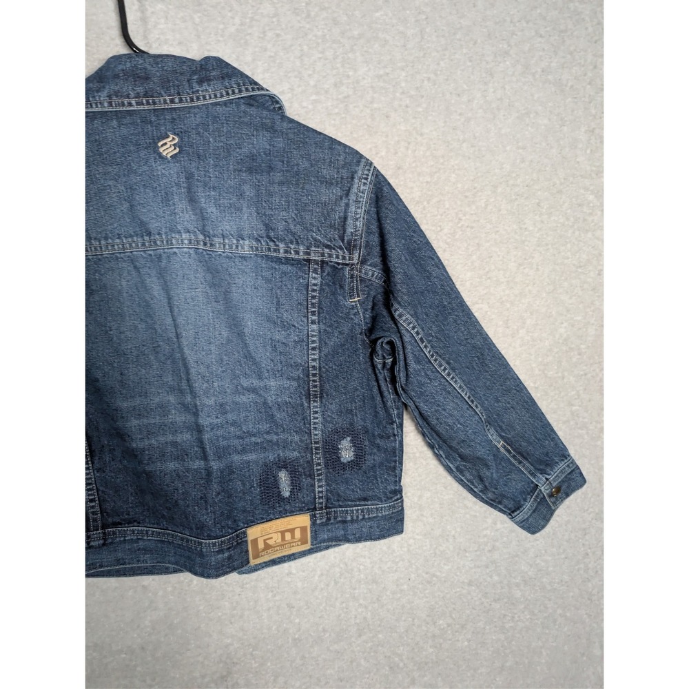 Rocawear Y2K Denim Jacket Womens Small Distressed Trucker Cropped Hip Hop - Picture 3 of 13